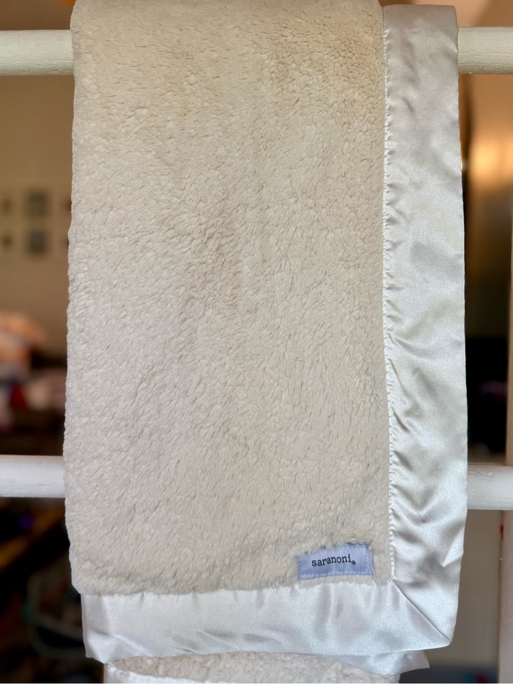 Saranoni Cream Plush Baby Blanket with Satin Trim